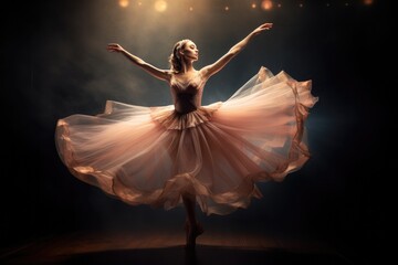 Fototapeta premium Graceful Ballerina Dancing on Stage with Dramatic Lighting