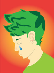 Illustration of a man crying due to several reasons. Someone's tears shed because they are sad.