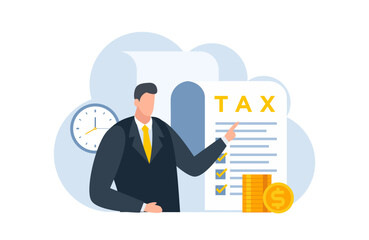 tax with businessman flat illustration blue and yellow