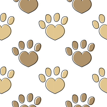 illustration seamless pattern of dog footprints on white background