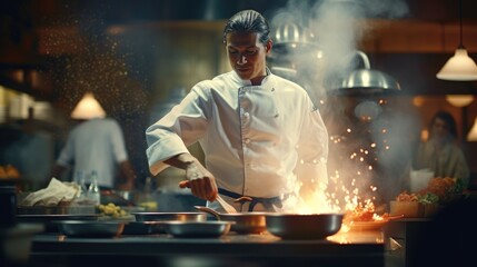 Expert Chef Cooking in a Commercial Kitchen