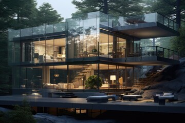 Fototapeta premium Modern Glass Architecture Emphasising Transparency and Openness
