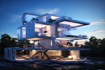 Obraz premium Modern Glass Architecture Emphasising Transparency and Openness