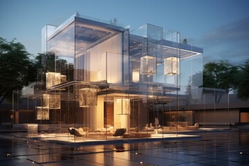 Obraz premium Modern Glass Architecture Emphasising Transparency and Openness