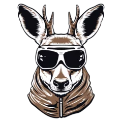 Zelfklevend Fotobehang Deer wearing a ski mask with sunglasses, isolated on transparent background. © Design Musketeer