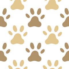 illustration seamless pattern of dog footprints on white background