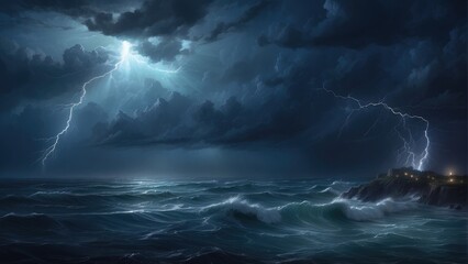 storm over the sea at night