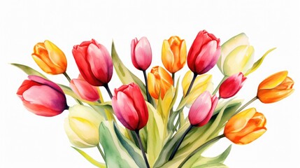 Obraz premium watercolor illustration tulips bouquet, isolated on white background