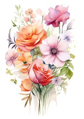 Obraz na płótnie Canvas watercolor illustration astromelia bouquet, isolated on white background