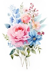 watercolor illustration astromelia bouquet, isolated on white background