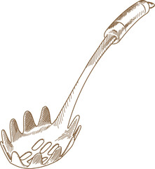 Hand Drawn Illustration Of Pasta Spoon Kitchen Cutlery
