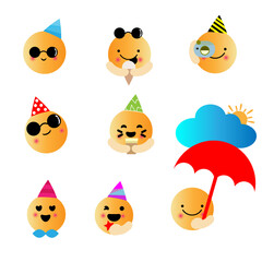 Fototapeta premium Set of cute cartoon summer sun with decorations