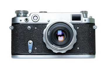 Retro photo camera isolated on white background, retro things concept - 688026604