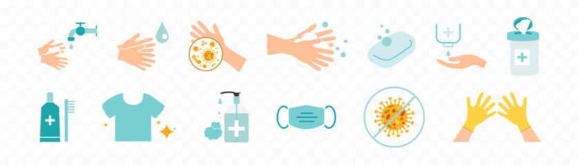 Hygienic set. wash hands icon. Vector.