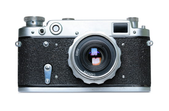 Retro photo camera isolated on white background, retro things concept