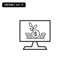 gold investment flower icon, icon with computer. eps 10 vector