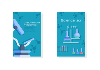 Large set of chemistry labs and diagrams showing various experiments, glassware and molecules isolated  vector illustration.