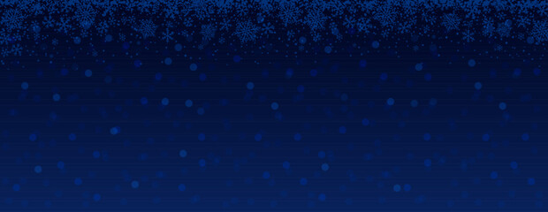 Blue Christmas banner with snowflakes and stars. Merry Christmas and Happy New Year greeting banner. Horizontal new year background, headers, posters, cards, website. Vector illustration