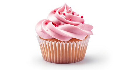 pink frosted cupcake isolated on white background
