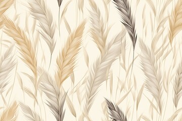 Elegant seamless pattern of pampas grass in neutral tones on a beige background, perfect for sophisticated wallpapers and chic textile designs. Repeatable texture.