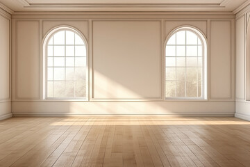 empty room with white wall wooden floor and windows