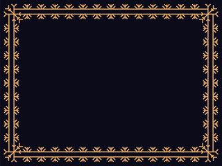 Art deco style frame with snowflakes. Winter vintage linear border with snowflake in line art style. Christmas frame design a template for invitations, leaflets and greeting cards. Vector illustration