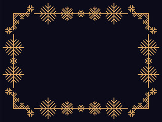 Art deco style frame with snowflakes. Winter vintage linear border with snowflake in line art style. Christmas frame design a template for invitations, leaflets and greeting cards. Vector illustration