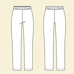 pant flat sketch vector illustration pajama pants front and back technical cad drawing template