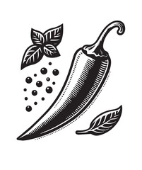 Chilli Pepper. Icon, logo, simple black engraving. Vintage illustration