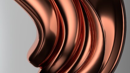 Copper metal plate Contemporary artistic Bezier curves create a luxurious, elegant and modern 3D Rendering abstract background