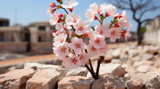 Beautiful Charming Flowers Grow Between Rocks, HD, Background Wallpaper, Desktop Wallpaper