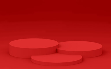 Abstract 3d red color cylinder podium minimal studio background.
