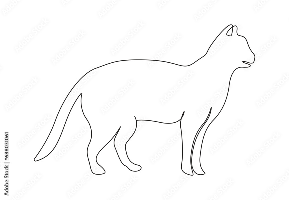Poster cat in one continuous line drawing. isolated on white background vector illustration. premium vector