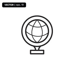 globe map icon, a knowledge or business learning tool, with a white background. Vector EPS 10.