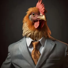 Fotobehang Rooster in suit and tie © cherezoff