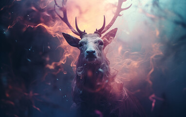 Illustration of a deer in a surreal composition. Ethereal cinematic lighting composition. Smooth and minimalist. © MARCELO