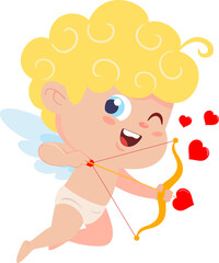 Obraz premium Cute Cupid Angel Cartoon Character Flying With Bow And Arrow. Vector Illustration Flat Design Isolated On Transparent Background
