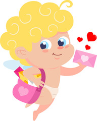 Cute Cupid Angel Cartoon Character Delivering Love Letter. Vector Illustration Flat Design Isolated On Transparent Background