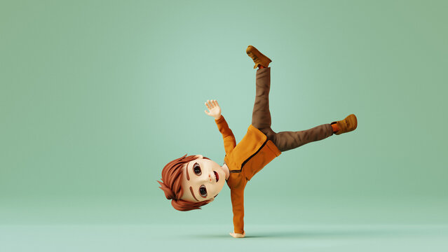 Cartoon boy standing on his hands. 3d render
