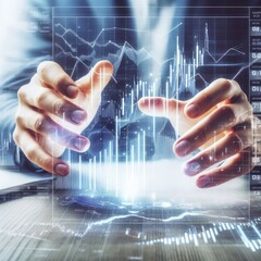 Data analysis concept, businessman using computer tablet working on virtual data chart