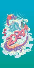 Chinese New Year 2024 Year of the Dragon vertical bapner suitable for creating holiday illustrations, greeting cards and banners.