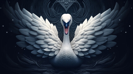 Illustrative drawing of a swan on an abstract artistic background. - obrazy, fototapety, plakaty