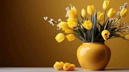 Fresh Yellow Tulips Willow Catkins Pot, HD, Background Wallpaper, Desktop Wallpaper
