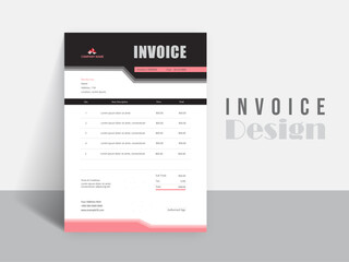 Invoice Design. Business invoice form template. Invoicing quotes, money bills or pricelist and payment agreement design templates. Tax form, 
bill graphic or payment receipt.