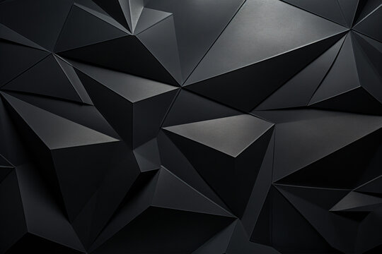 Experience the visual intrigue of a black triangular abstract background with a textured grunge surface in 3D rendering. © ckybe