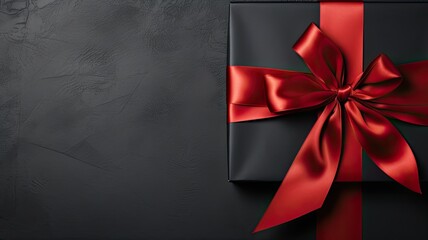 Template black background with gift box and ribbon red color