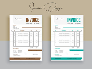 Invoice Design. Business invoice form template. Invoicing quotes, money bills or pricelist and payment agreement design templates. Tax form, 
bill graphic or payment receipt.