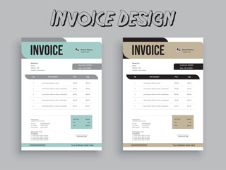 Invoice Design. Business invoice form template. Invoicing quotes, money bills or pricelist and payment agreement design templates. Tax form, 
bill graphic or payment receipt.