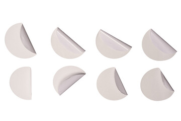 Round white stickers, blank tags labels isolated on a white background.