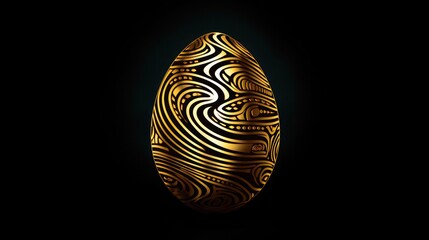 Bright golden egg. Macro Photography of Reflective Metallic Object on dark background. Generative AI